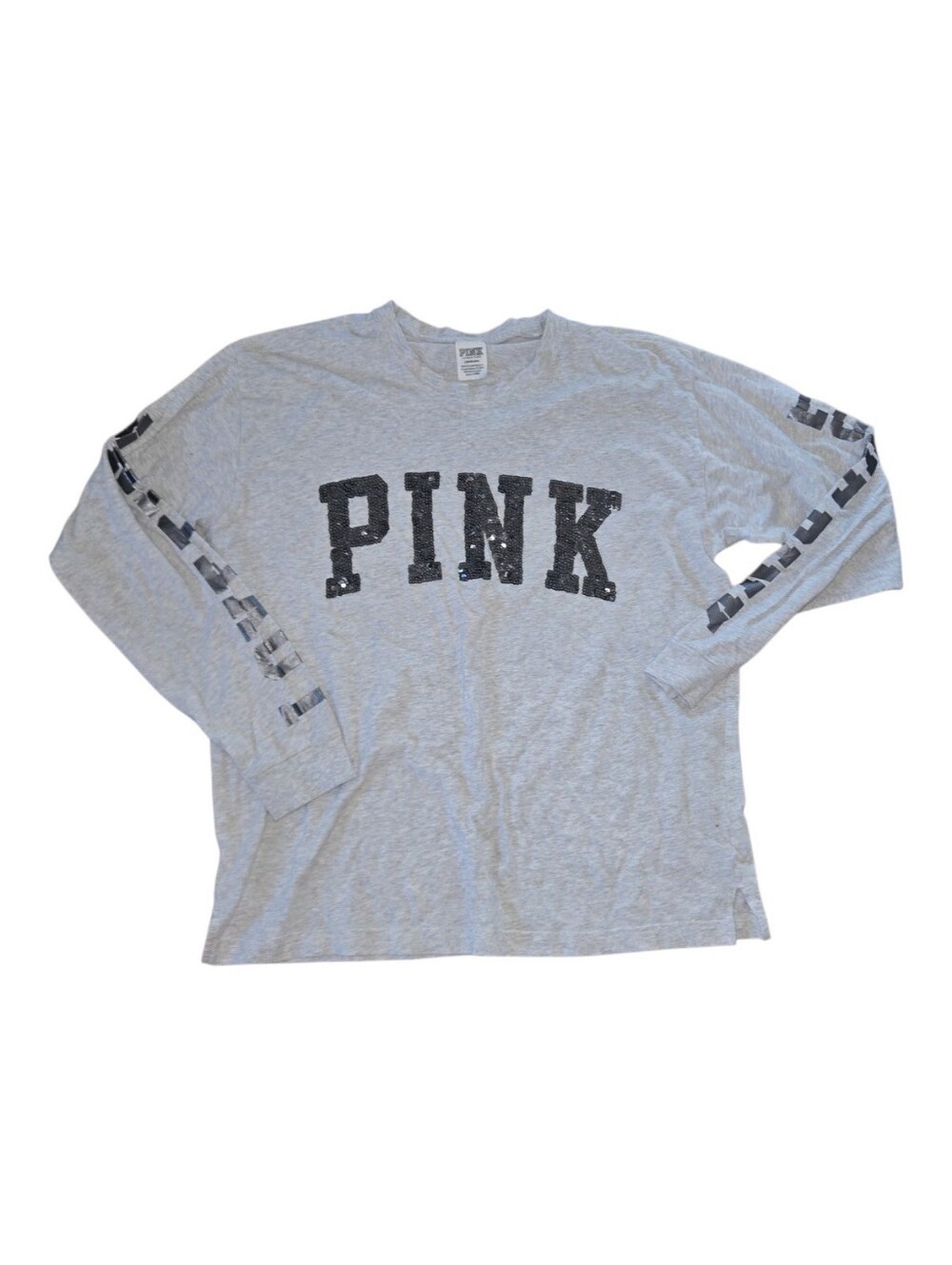 PINK Victoria's Secret Light Gray Long Sleeve Logo Tee Size L